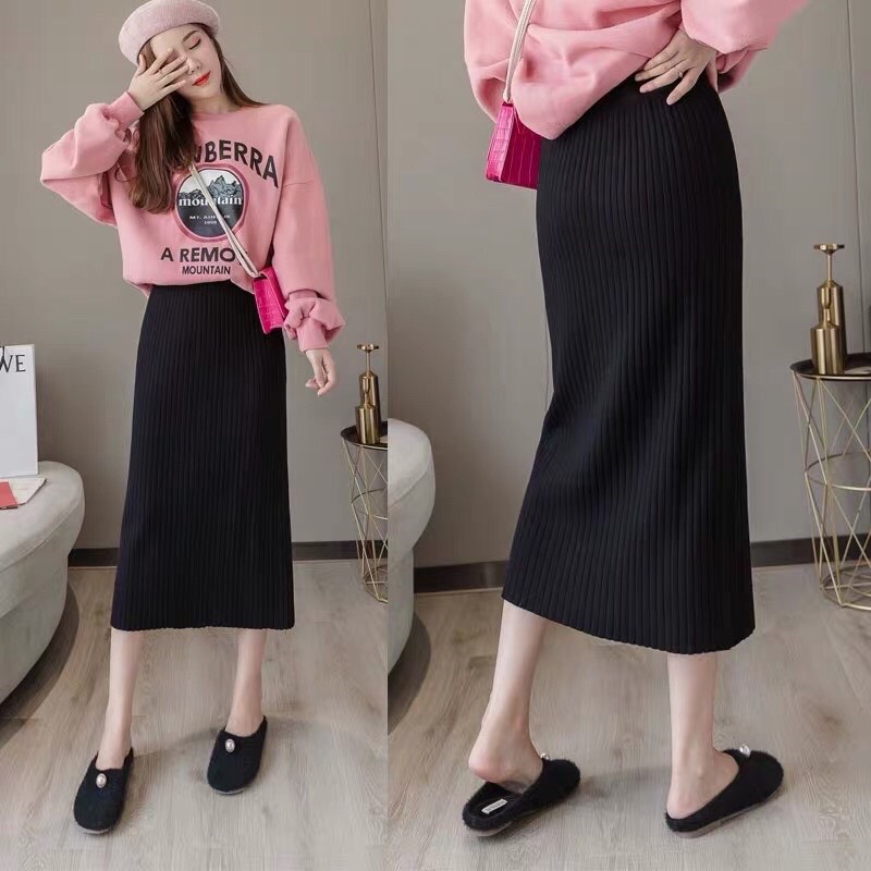 Chân váy len midi hàng quảng châu loại 1/ váy len nữ dài 80cm