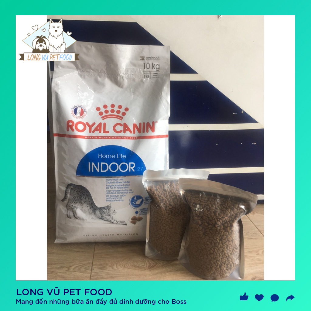 [1kg Túi chia] Hạt cho mèo Royal canin Indoor 27 - Thức ăn cho mèo nuôi trong nhà, ít vận động túi zip 1kg (Chia từ túi 10kg)