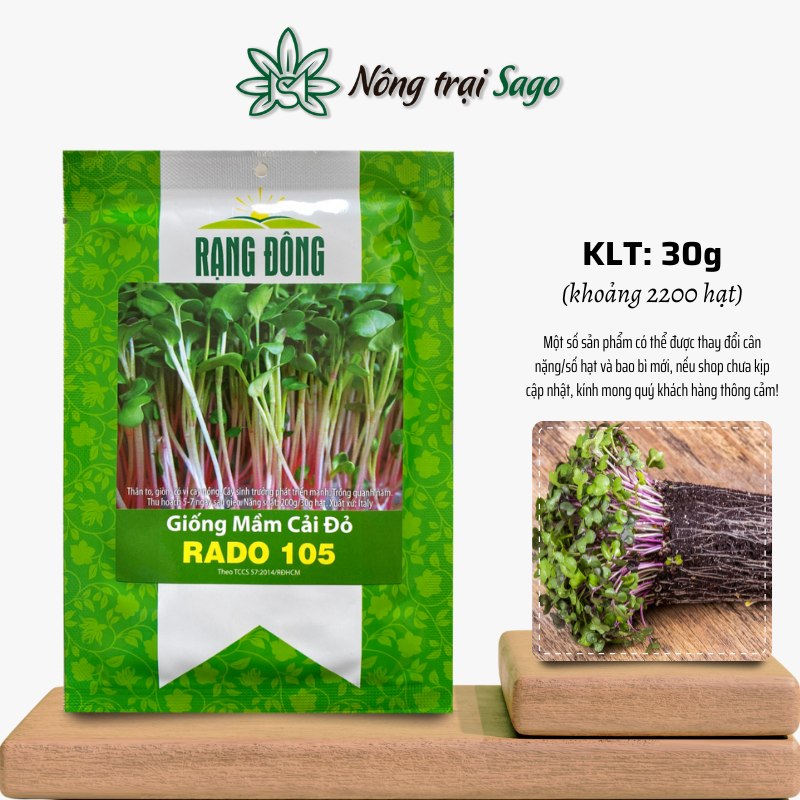 Hạt giống Rau Mầm Củ Cải Đỏ Rado 105 (30g~2200 hạt) dễ chăm sóc, nhanh thu hoạch, trồng quanh năm, hiệu Hạt giống Rạng Đông - Nông Trại Sago