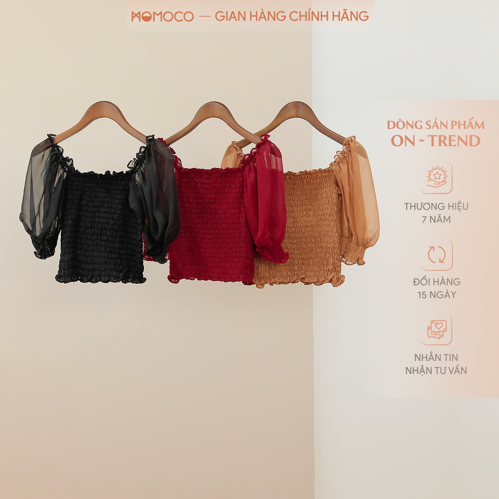 Áo croptop nữ tay phồng momoco m2831 chất voan thoáng mát thiết kế thân chạy chun ôm body tôn dáng