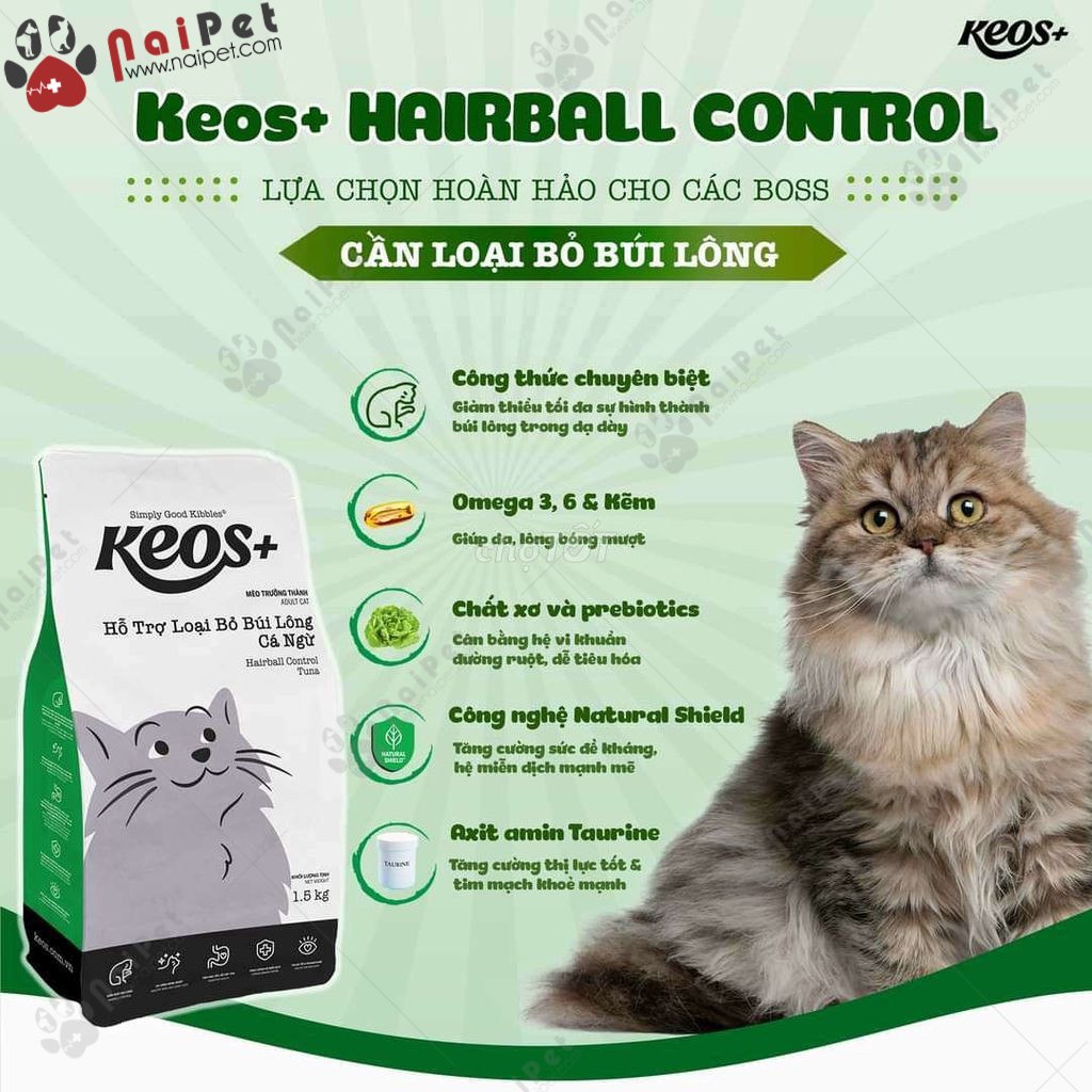Thức ăn hạt cho mèo hỗ trợ loại bỏ búi lông vị cá ngừ keos+