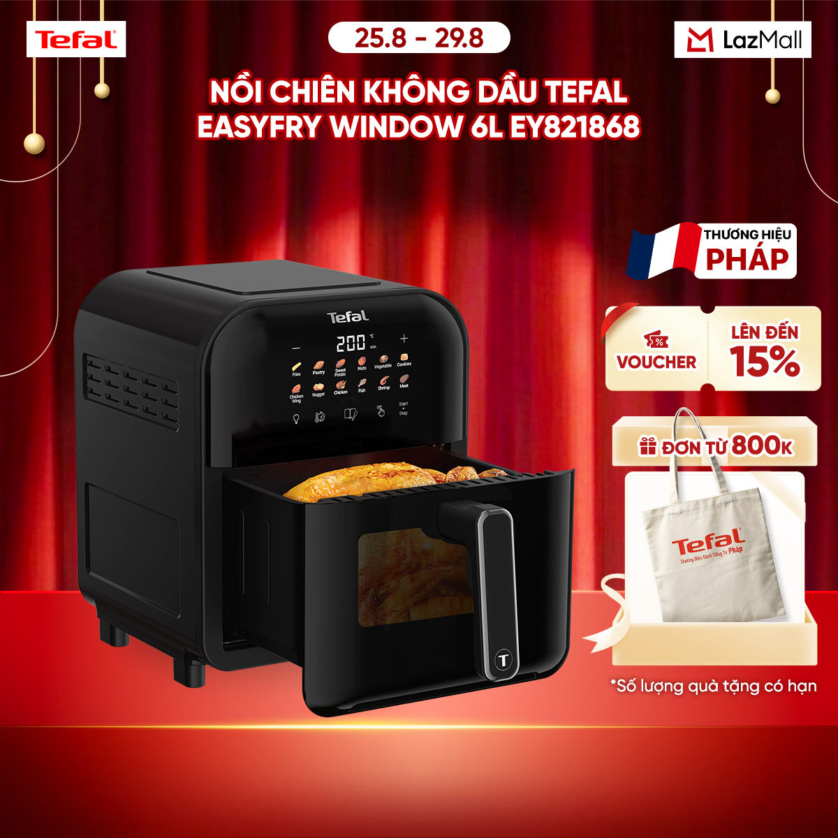 Nồi chiên không dầu Tefal Window EY821868 - 6L - Điện tử