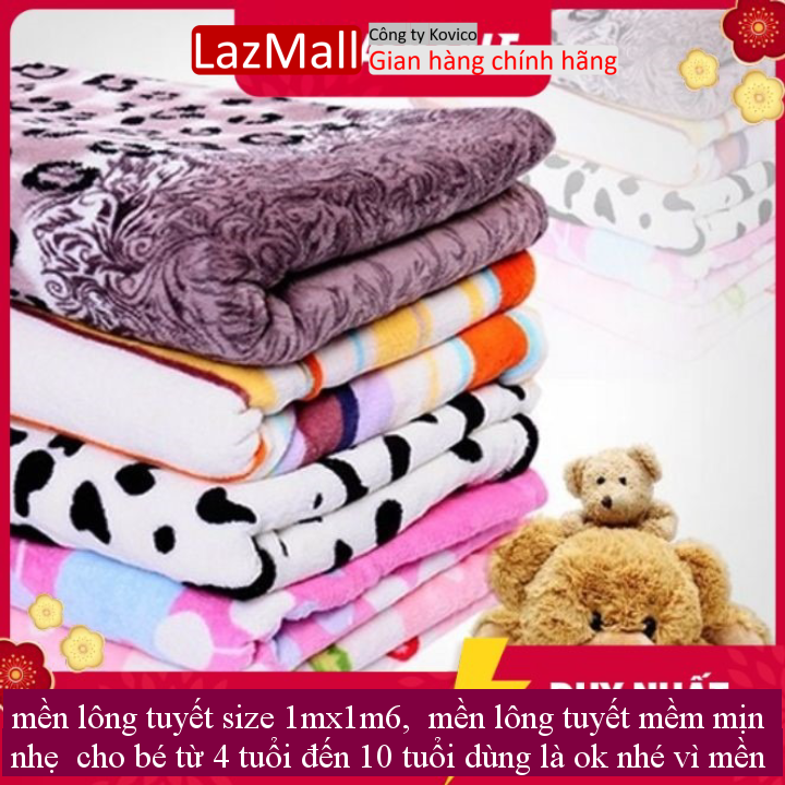 Mền lông tuyết size 1mx1m, mền lông tuyết mềm mịn nhẹ cho bé từ 4 tuổi đến 10 tuổi dùng là ok nhé vì mền lông nên về giặt trước khi dùng để tránh lông còn bám vào mền