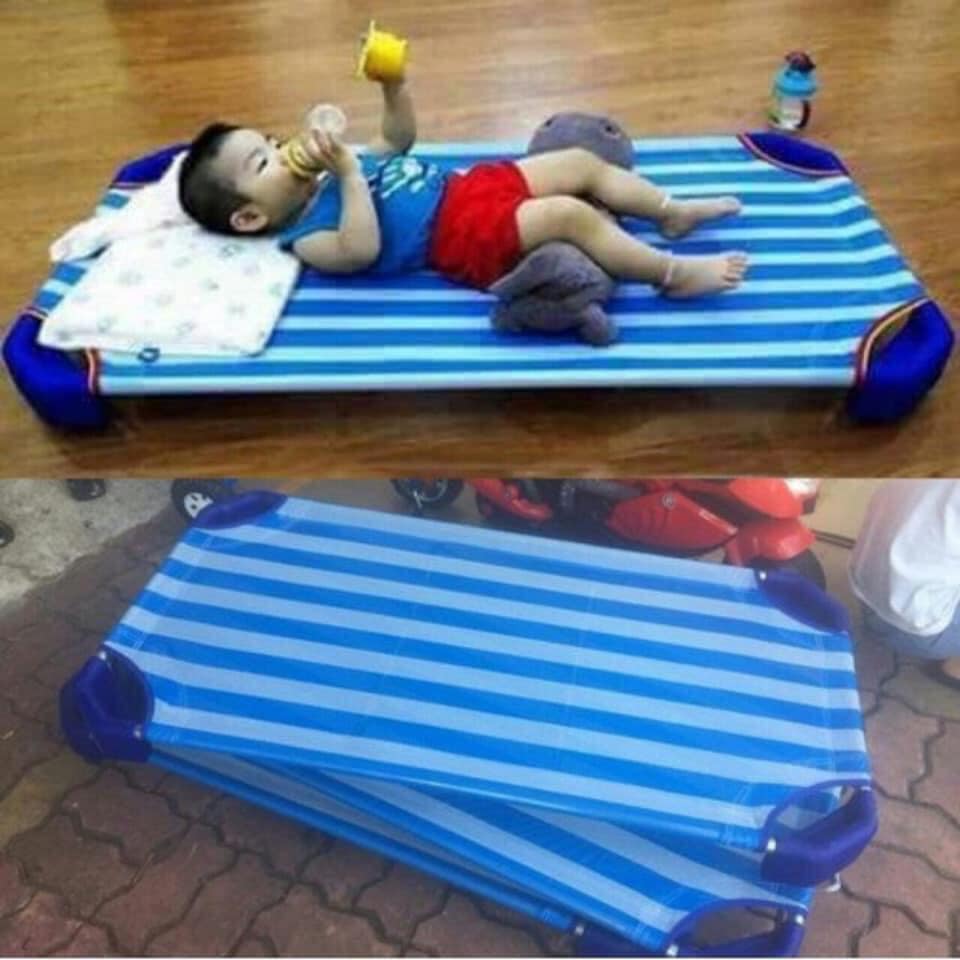 Giường lưới mầm non thoáng mát cóthanh đỡ lưng inox cho bé 120x60x10cm-giường lưới cho bé
