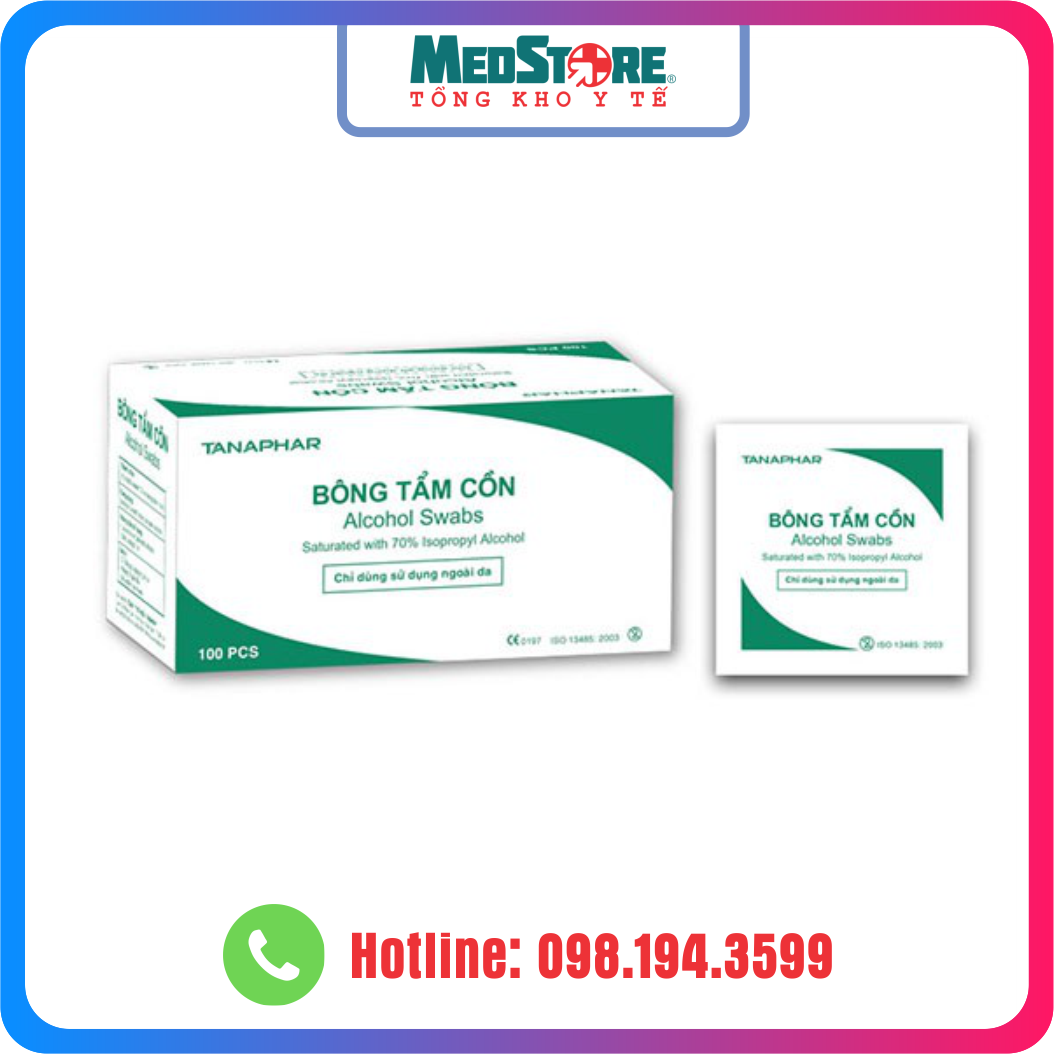 Bông tẩm cồn TANAPHAR (hộp 100 miếng) - TBYT Medstore