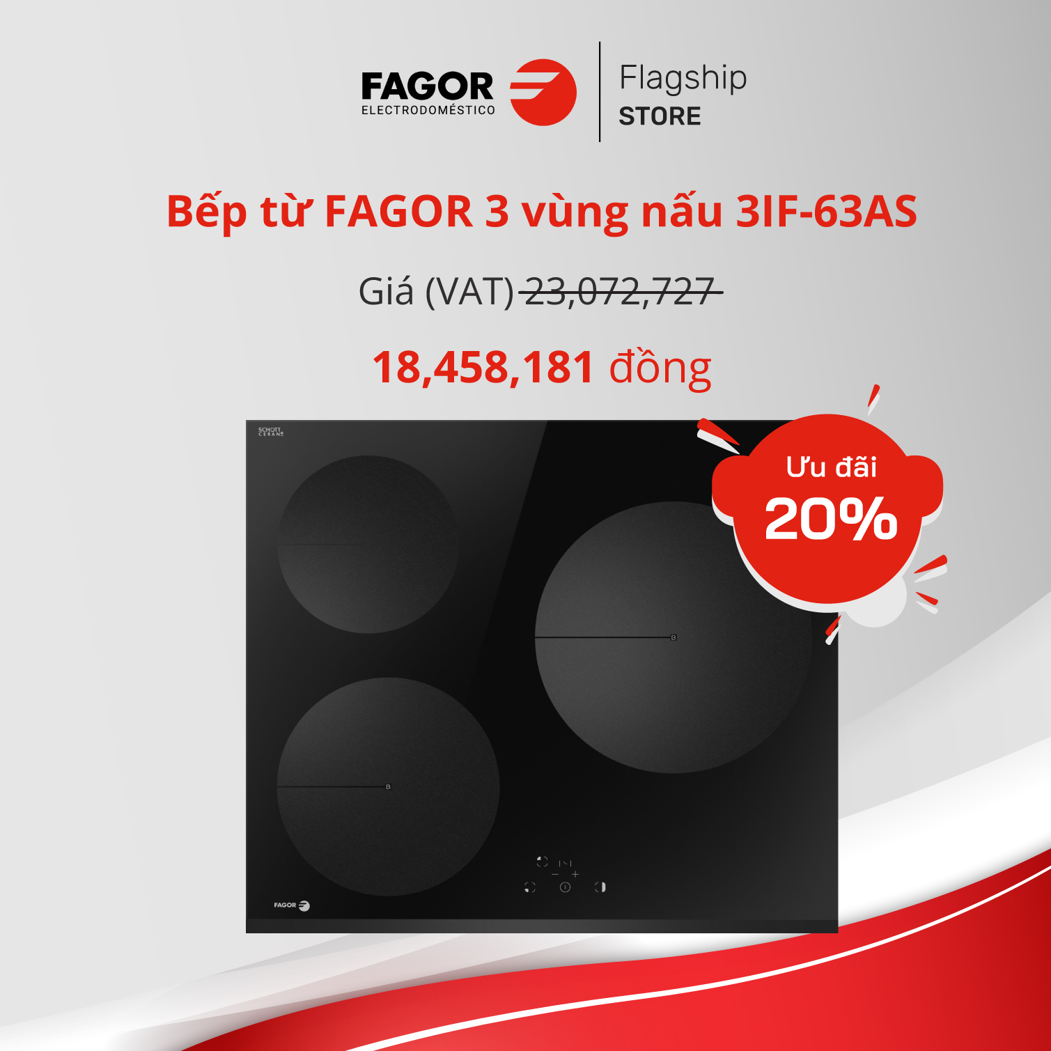 Bếp từ FAGOR 3 vùng nấu 3IF-63AS