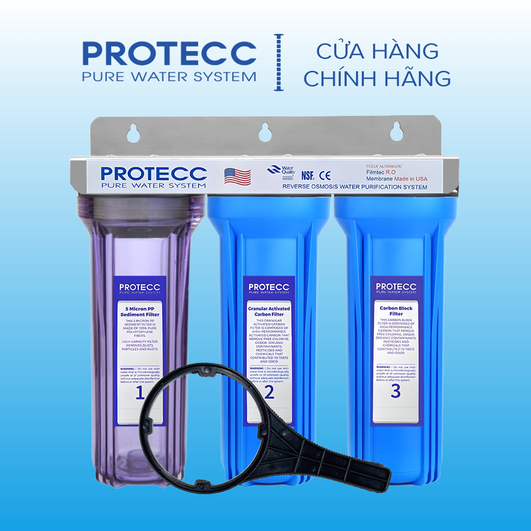 Bộ lọc thô 3 cấp lọc 10 inch protecc pt108 - lọc thô nấu ăn, tiền lọc ion kiềm, lọc nước nuôi cá