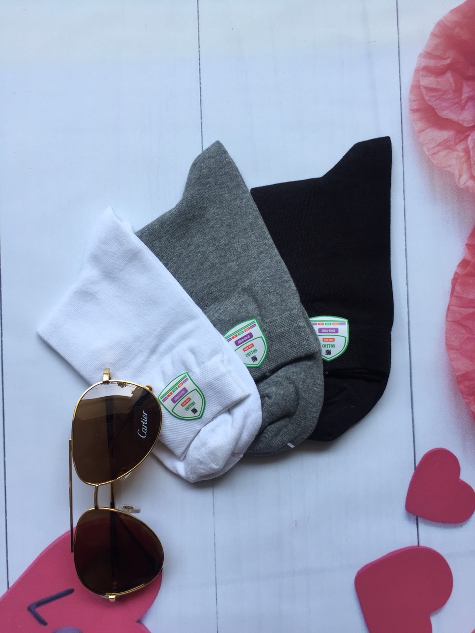 Combo 3 đôi tất nam - 100% cotton - kháng khuẩn khử mùi