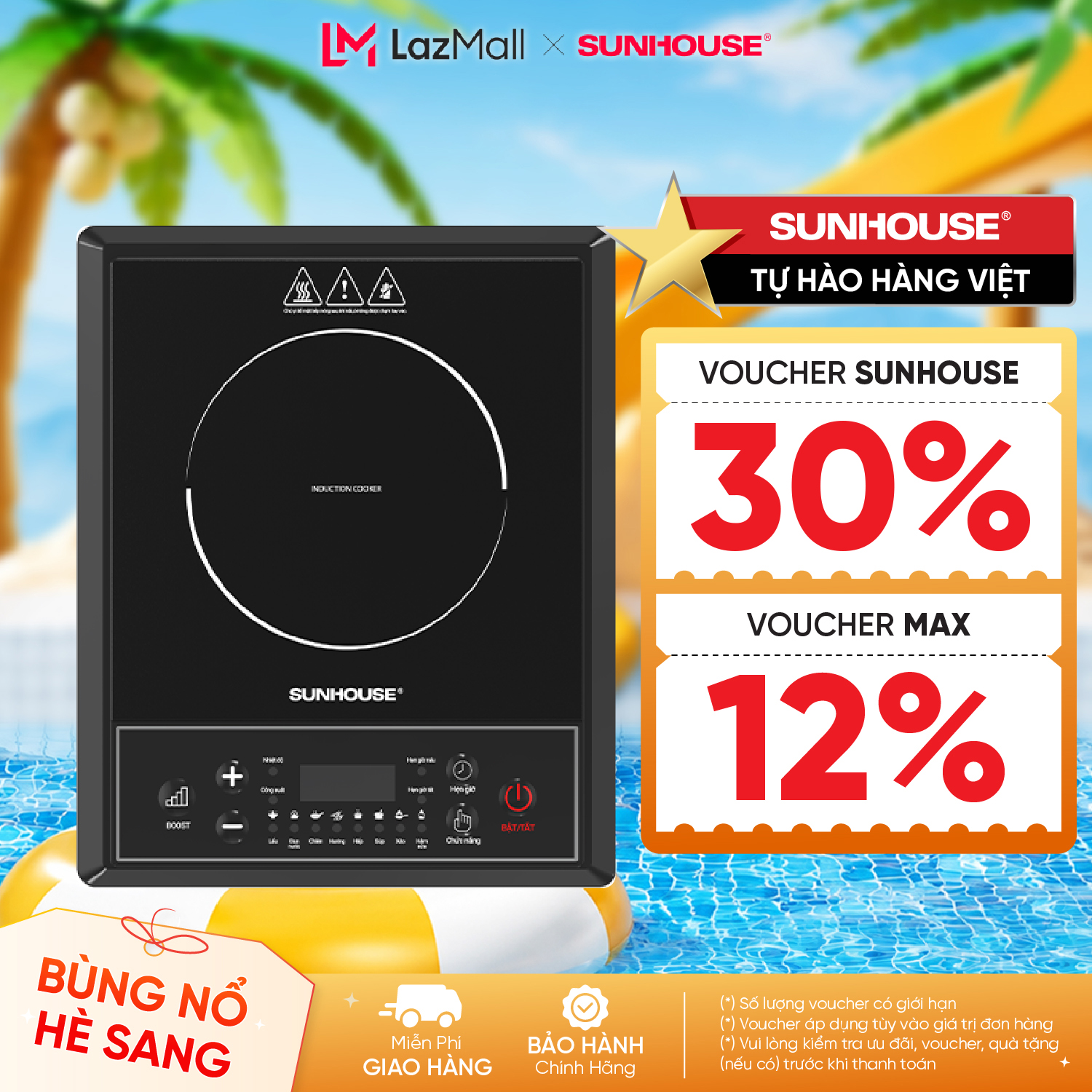 Bếp từ đơn sunhouse shd6154 - công suất 2000w - 8 chế độ nấu - 10 mức nhiệt - chế độ hẹn giờ - bảo hành 12 tháng