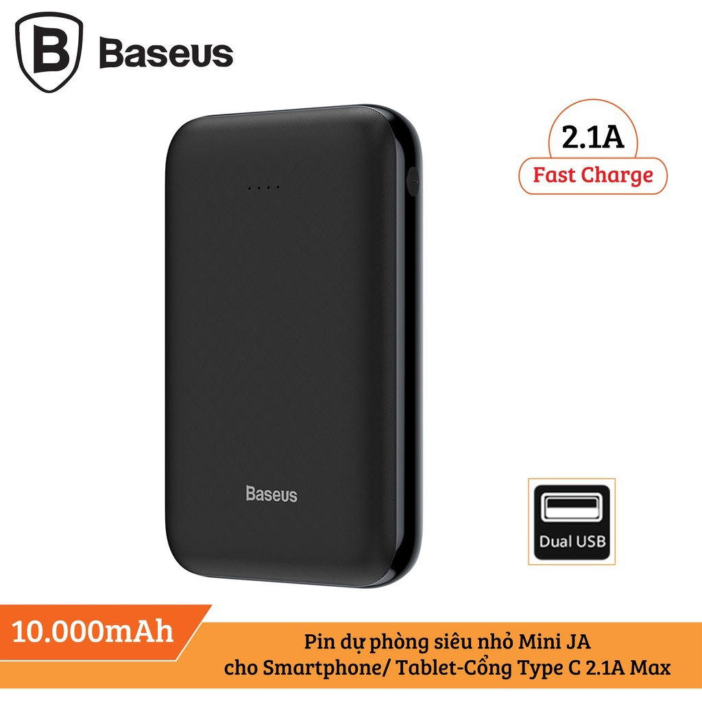 Pin dự phòng 2.1A Baseus Mini JA trang bị 02 cổng USB với lõi Pin cao cấp dung lượng 10000mAh