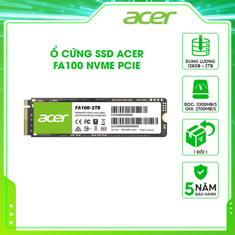 Ổ cứng SSD Acer FA100 M.2 NVMe PCIe Gen3 Tốc độ tối đa 3300 MB s