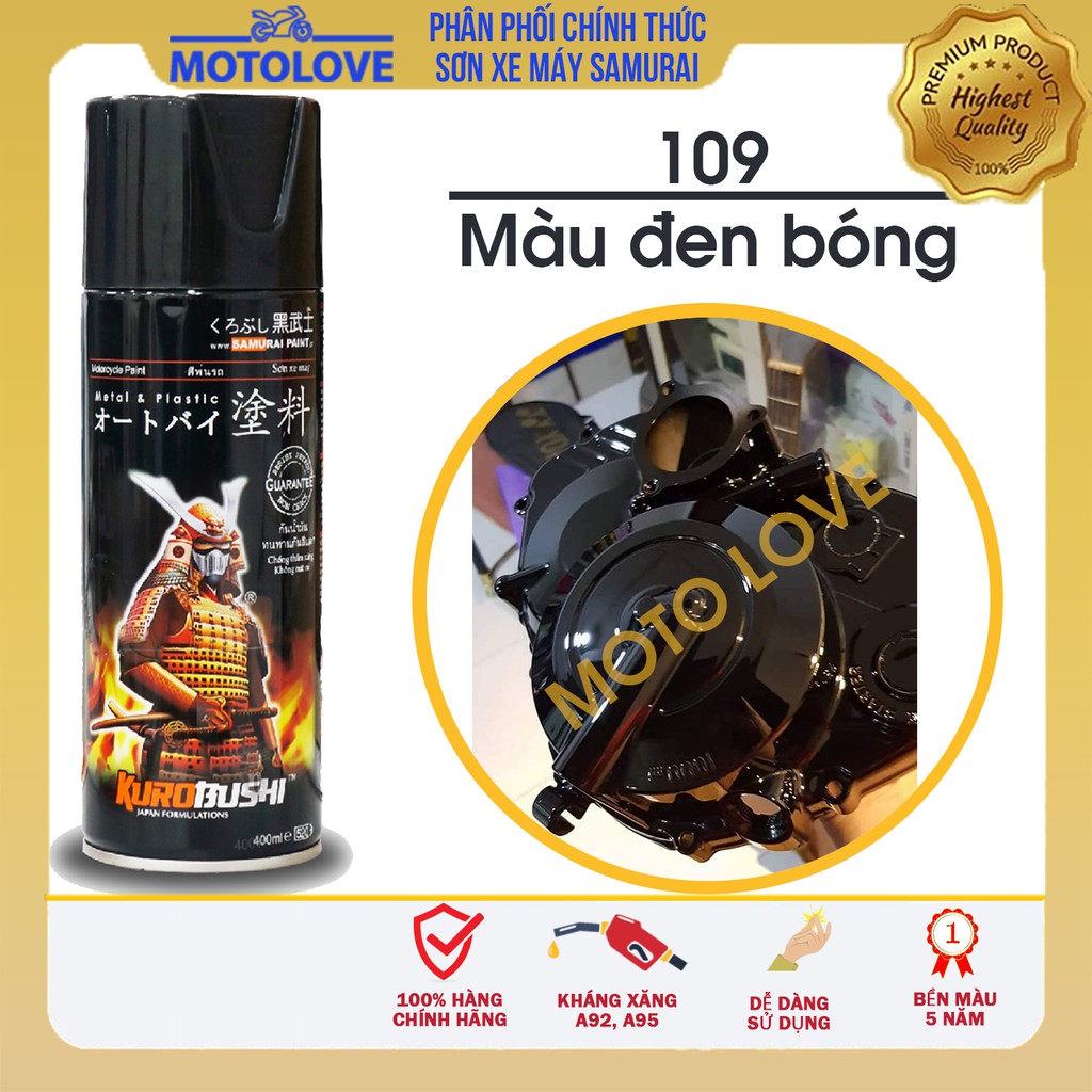 Sơn Samurai đen bóng 109 - dạng lon sơn xịt chuyên nghiệp cho sơn xe máy, ô tô