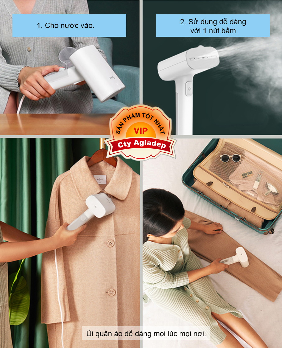 Bàn ủi du lịch xịn - Bàn là hơi nước mini hàng hiệu Midea