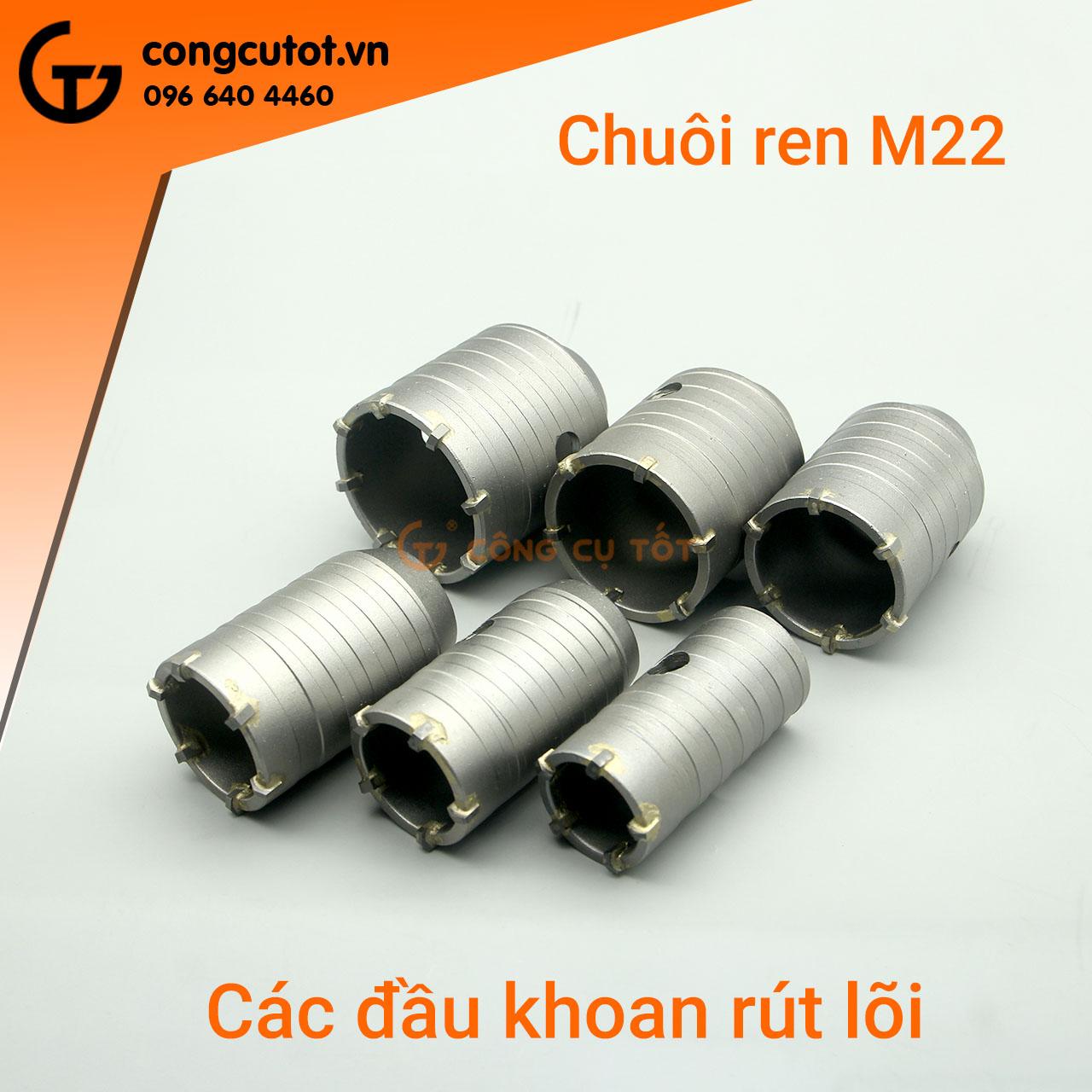 Combo 6 mũi khoan khoét lỗ tường bê tông rút lõi M22 35-60mm Đầu mũi khoan có 8 lưỡi khoan TCT Mũi khoan có khả năng chịu lực, chịu nhiệt tốt chống biến dạng va đập Khoan tốt với các vật liệu như tường bê tông, tường gạch