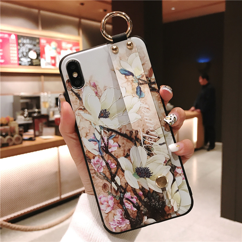 Ốp iPhone X Xs Xs Max 11 11 Pro 11 Pro Max 7 8 Plus, Ốp lưng iPhone hoa mộc lan + đai