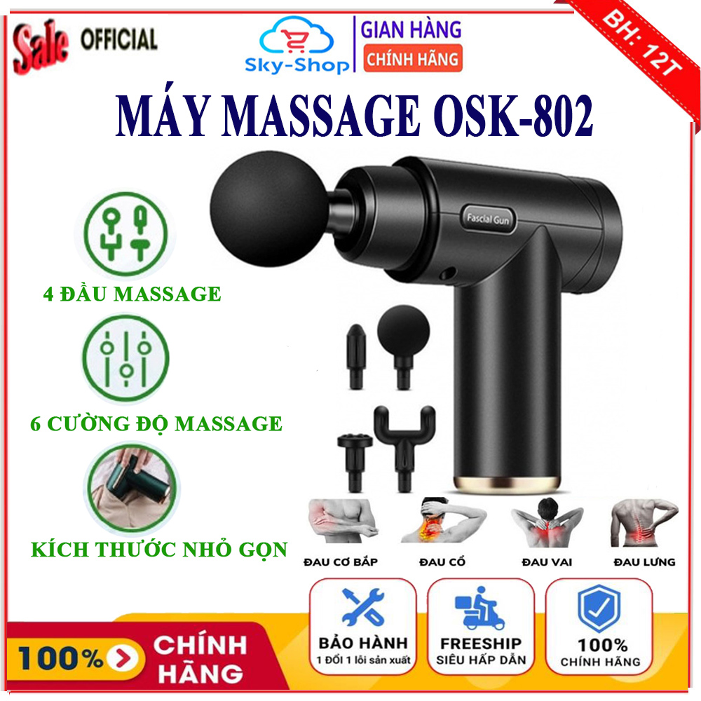 [BẢO HÀNH 12 THÁNG] Máy massage cầm tay, Máy massage toàn thân cao cấp  4 đầu 6 chế độ, máy massage OSK - 802 massage nhức mỏi vai gáy, đau giãn cơ, súng mát xa, súng massage toàn thân
