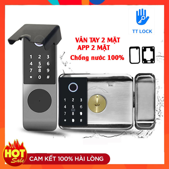 Khóa cổng vân tay 2 mặt, App TTlock 2 mặt chống nước cho gia đình, nhà trọ