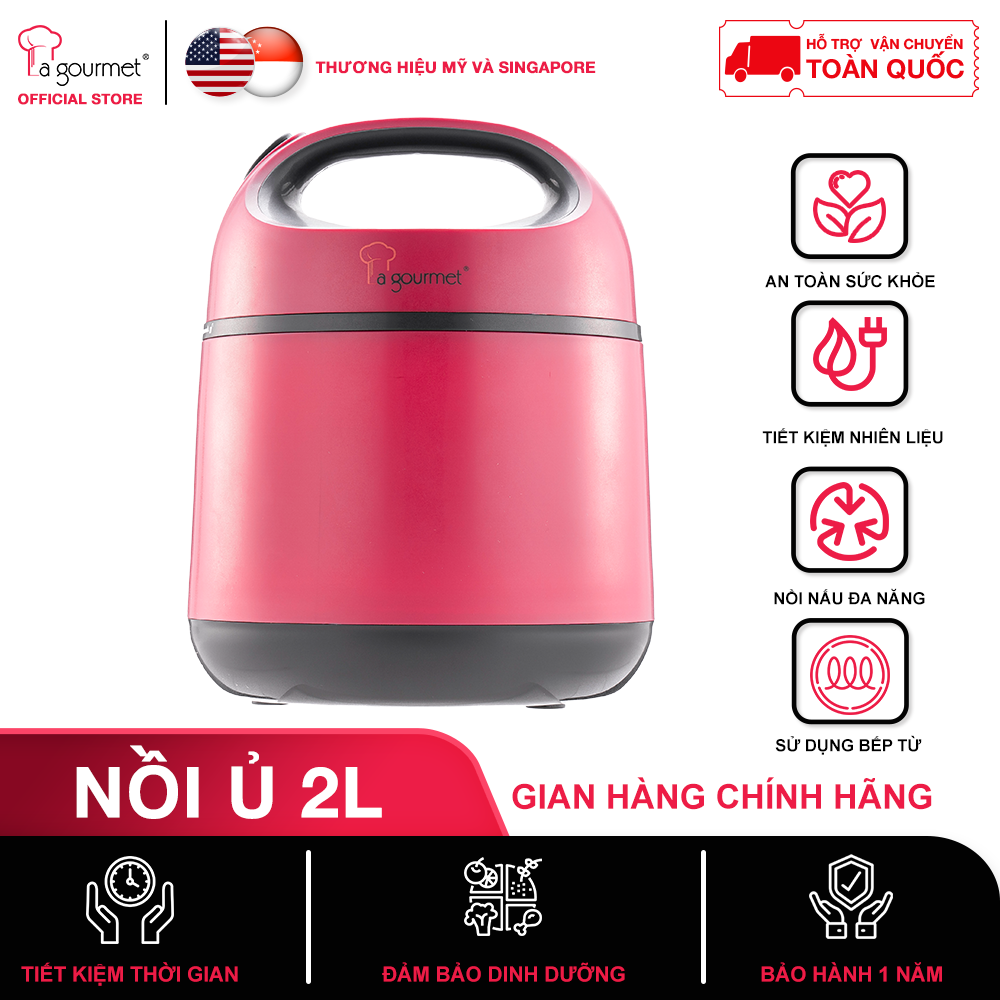 Nồi ủ  chân không giữ nhiệt-nồi nấu chậm La gourmet 2.5L  Đỏ đa năng /sử dụng bếp từ Inox 304 cao cấp-lòng nồi thép không gỉ - chính hãng bảo hành 1 năm- 267856