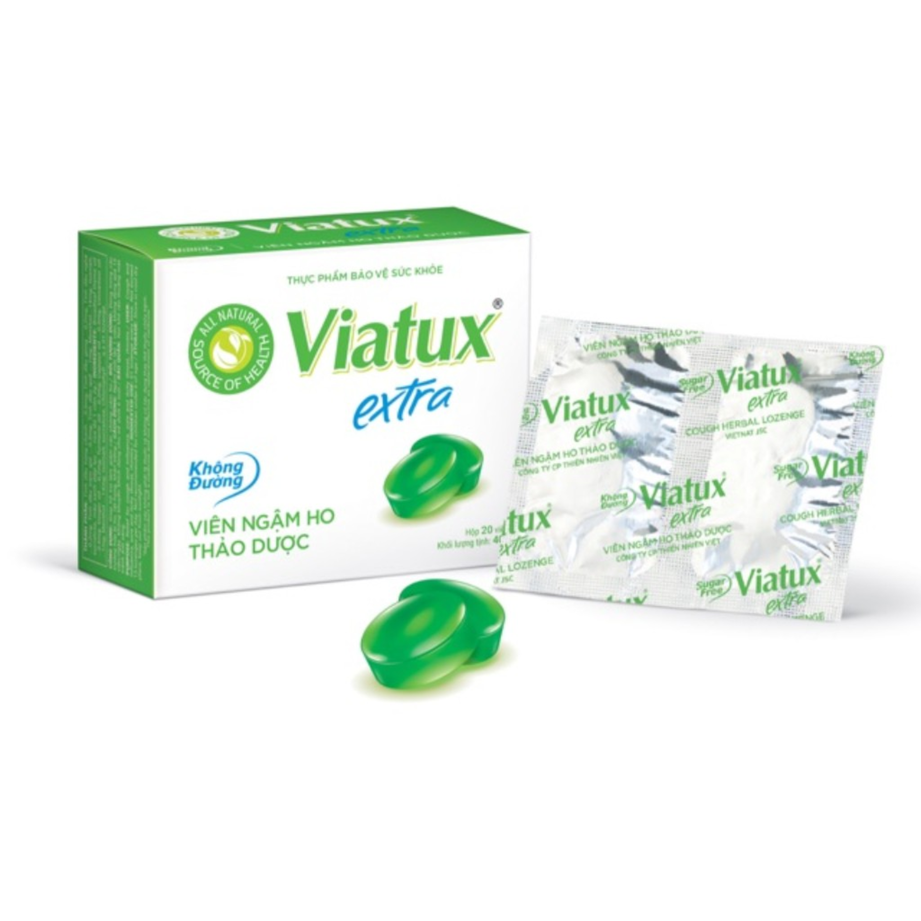 [Chính Hãng] - Kẹo Ngậm Ho Viatux Extra Không Đường - Hộp 5 vĩ x 4 viên