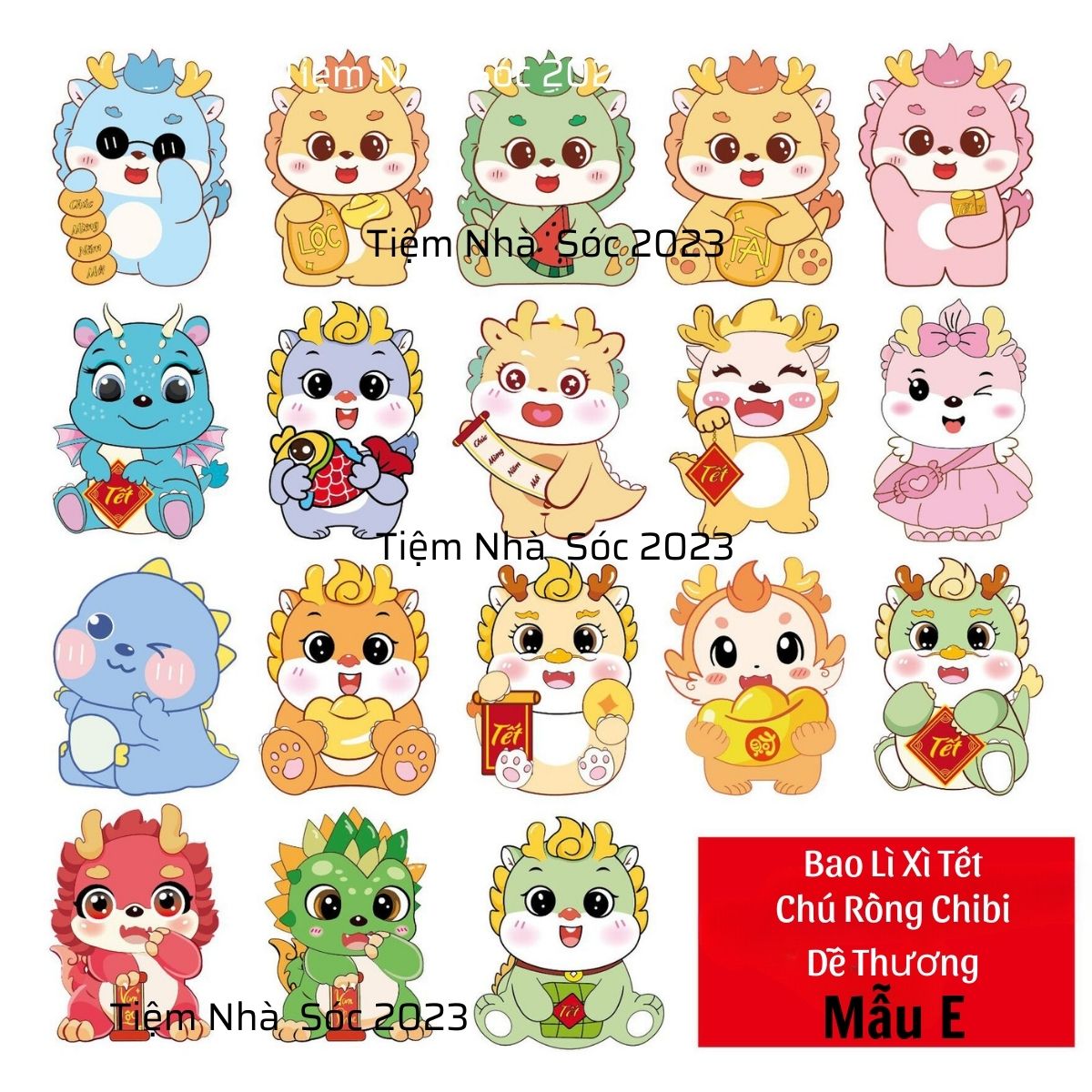 Bao lì xì phản quang tết 2024 dễ thương, lì xì chibi hình rồng giáp thìn, lì xì độc lạ