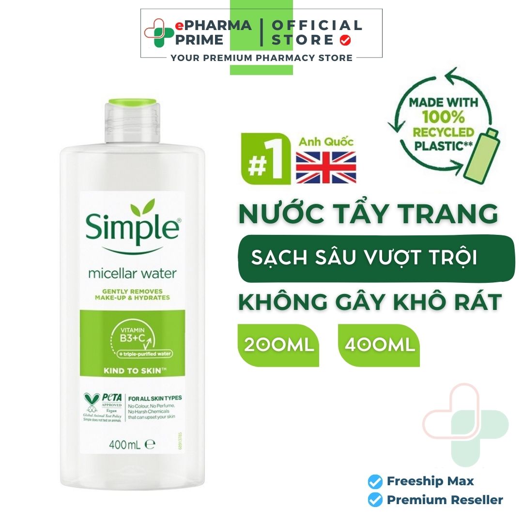 Nước Tẩy Trang Simple Micellar Cleansing Water Dịu Nhẹ An Toàn Cho Da Nhạy Cảm 200ml