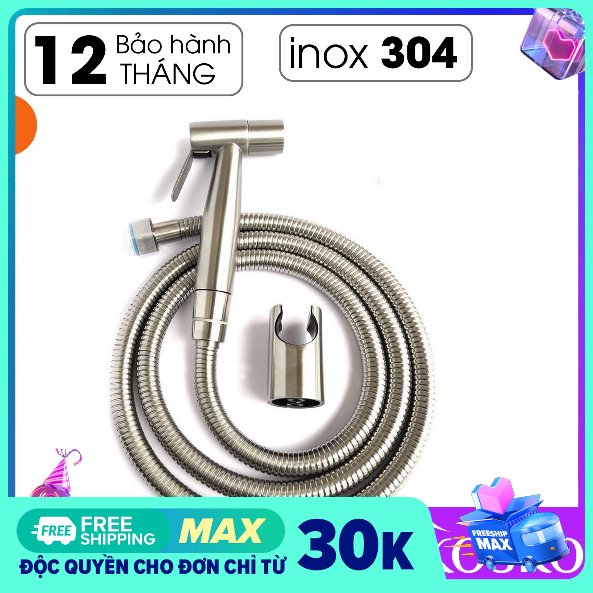 Vòi xịt vệ sinh inox SUS 304 áp lực mạnh Hàng chuẩn loại 1 – Bảo hành 12 tháng – 1 đổi 1 trong 7 ngày, Dễ dàng lắp đặt không cần gọi thợ