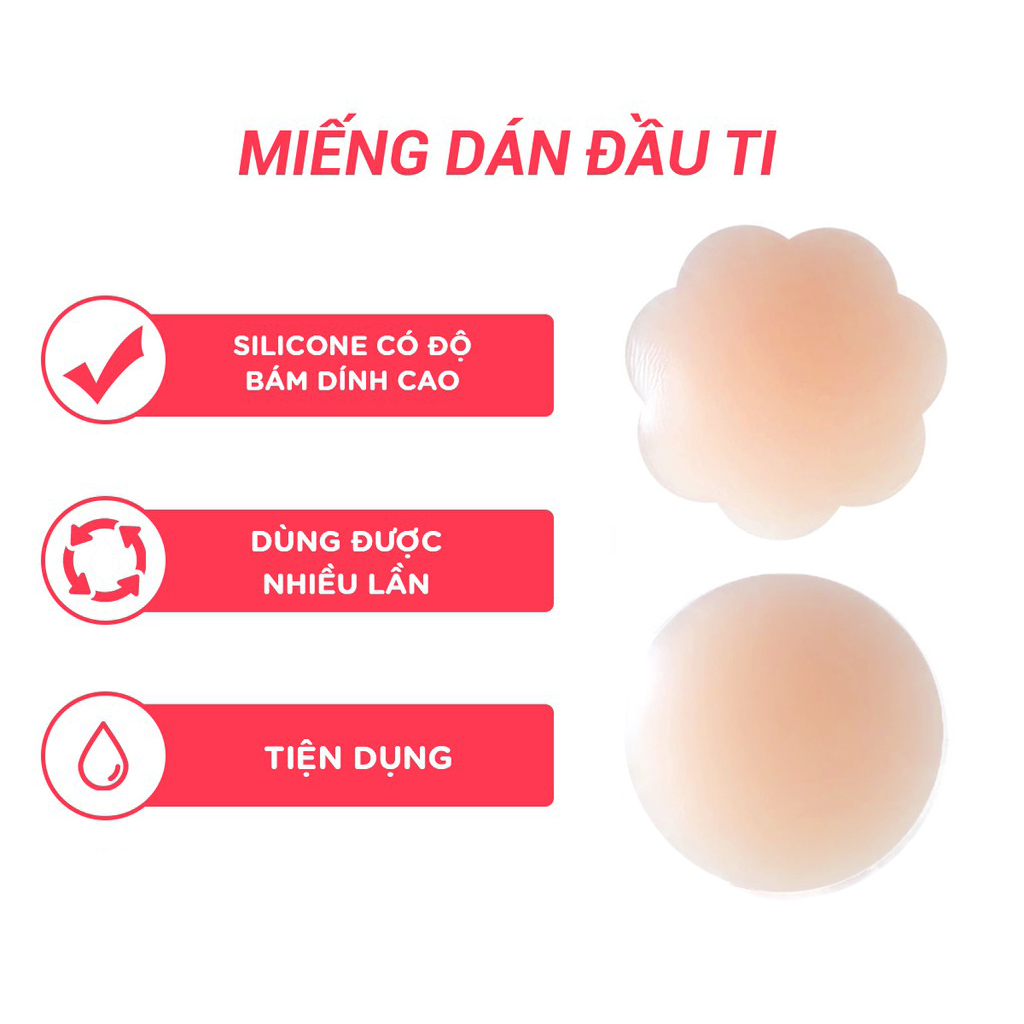 Miếng dán ngực silicon, dán nhũ hoa che ti tái sử dụng nhiều lần