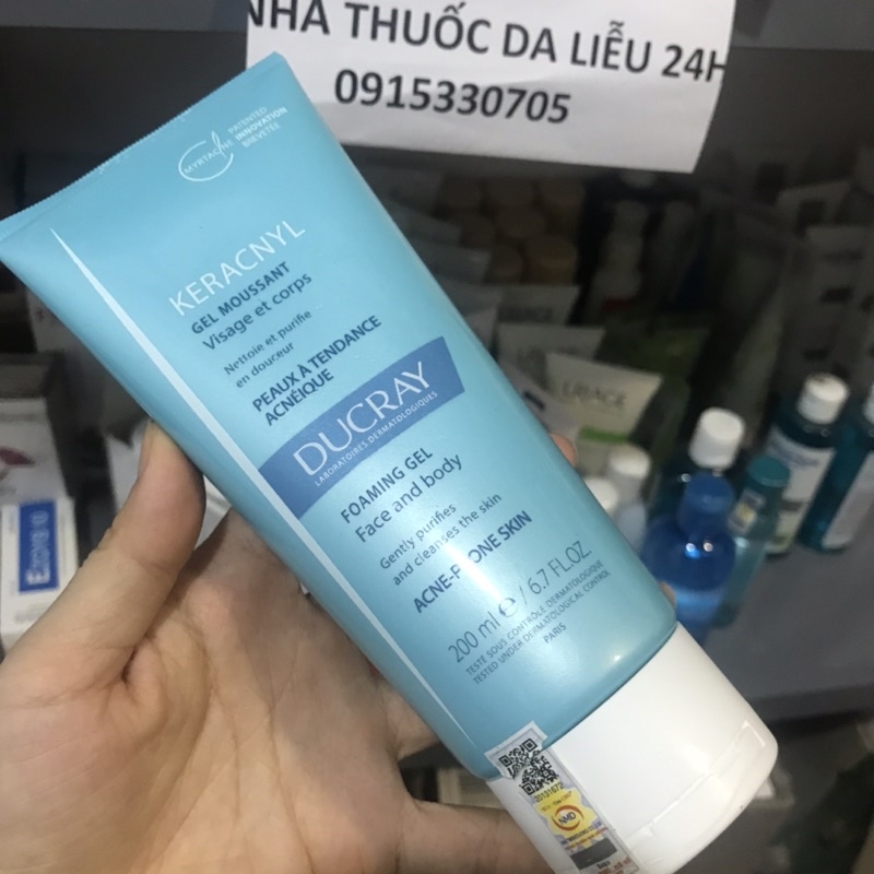 Gel rửa mặt tạo bọt cho da nhờn Ducray Keracnyl gel 200ml