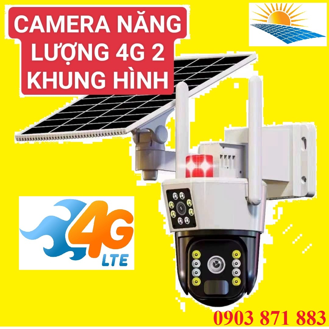 Camera năng lượng mặt trời 4g 2 mắt - camera năng lượng 2 khung hình - đàm thoại 2 chiều,ban đêm có màu