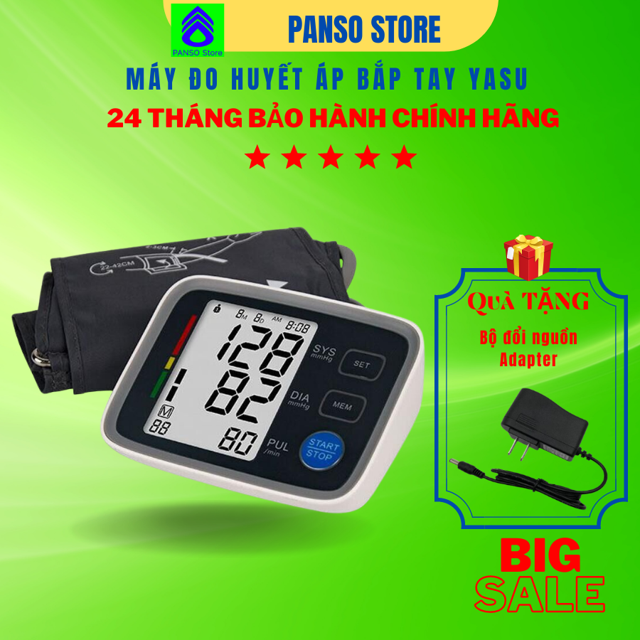Máy đo huyết áp điện tử bắp tay Yasu 80UEH - Đo kiểm tra áp huyết cao thấp, nhịp tim chính xác - chất lượng tương đương máy huyết áp omron hem 8712 - Công nghệ Nhật cao cấp ,Bảo hành 2 năm  - Panso Store