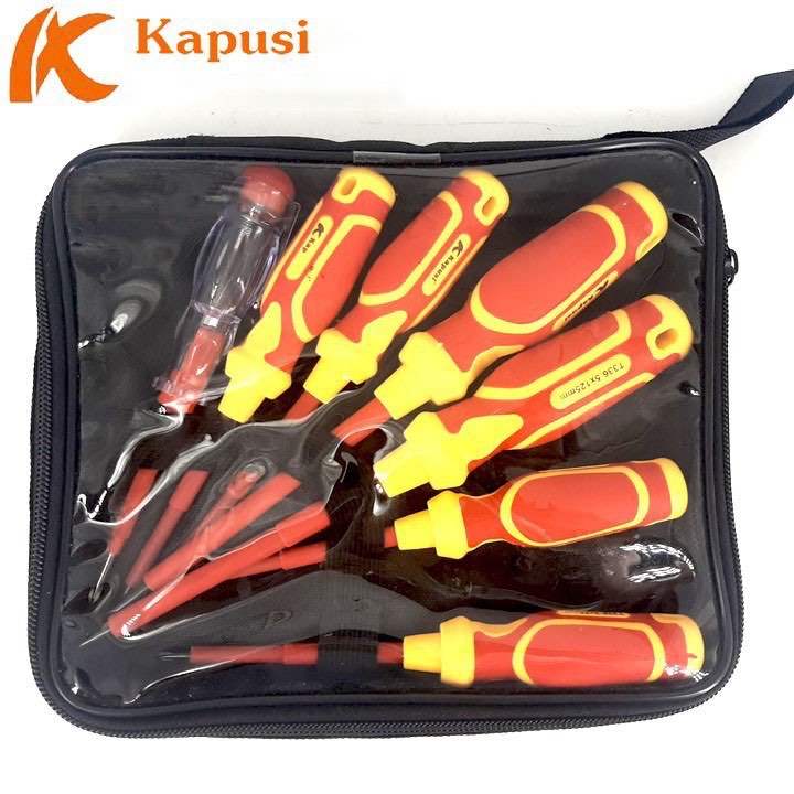 Bộ Tua Vít cách điện 1000v gồm 7 cây hãng Kapusi Nhật Bản, Bảo hành 12 tháng, Đã kiểm định chất lượng, An toàn tuyệt đối – Bộ tuốc nơ vít điện, Bộ tua vít điện