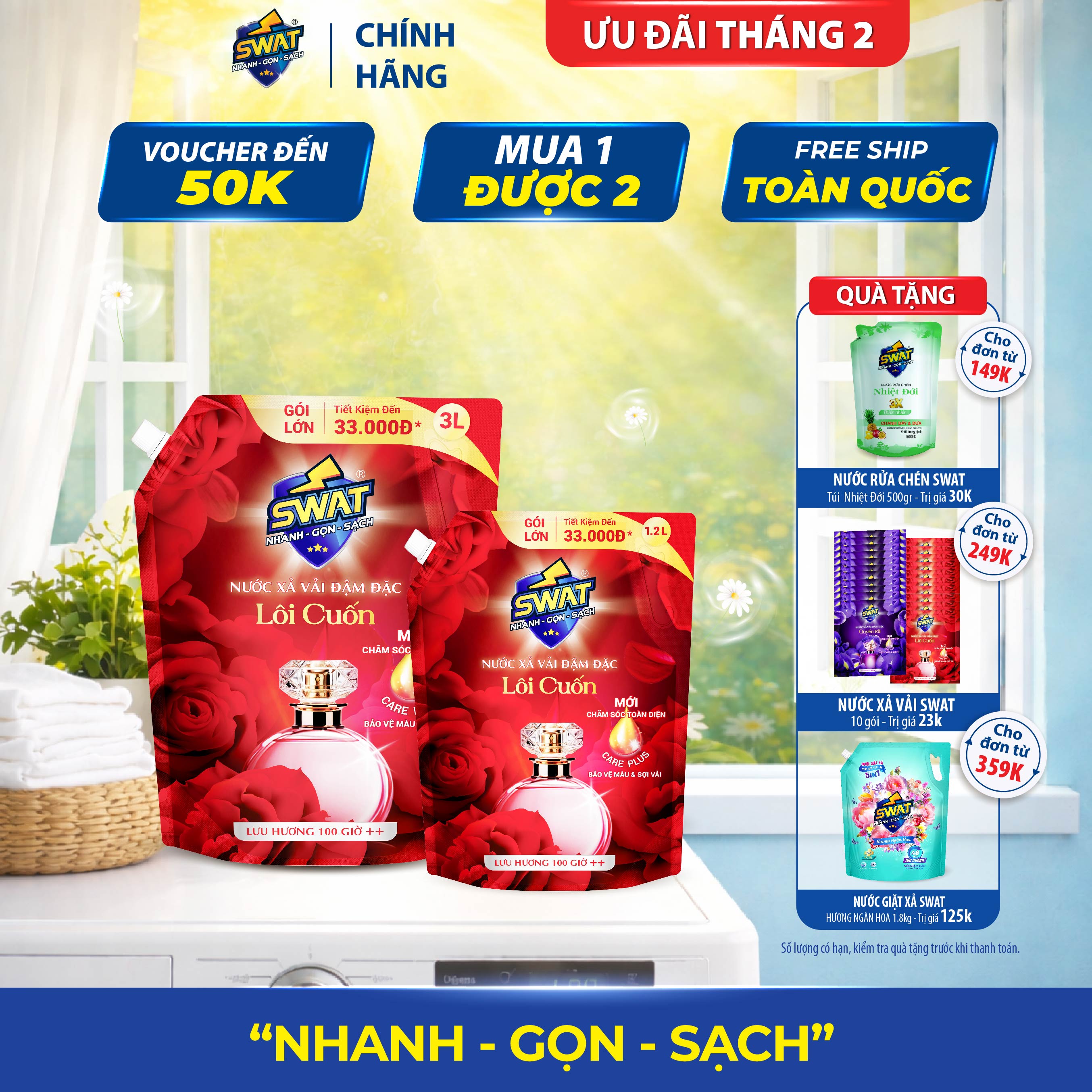 Combo Túi Nước Xả Vải 3L + Túi Xả Vải 1,2L SWAT hương Lôi Cuốn