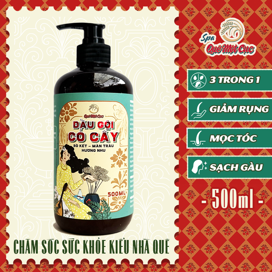  Dầu gội bồ kết mần trầu hương nhu: giảm rụng mọc tóc sạch gàu Spa Quê Một Cục 500ml 
