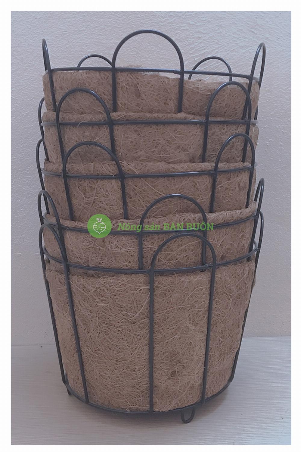5 chậu sơ dừa khung sắt kích thước 23x20 cm trồng hoa, cây cảnh