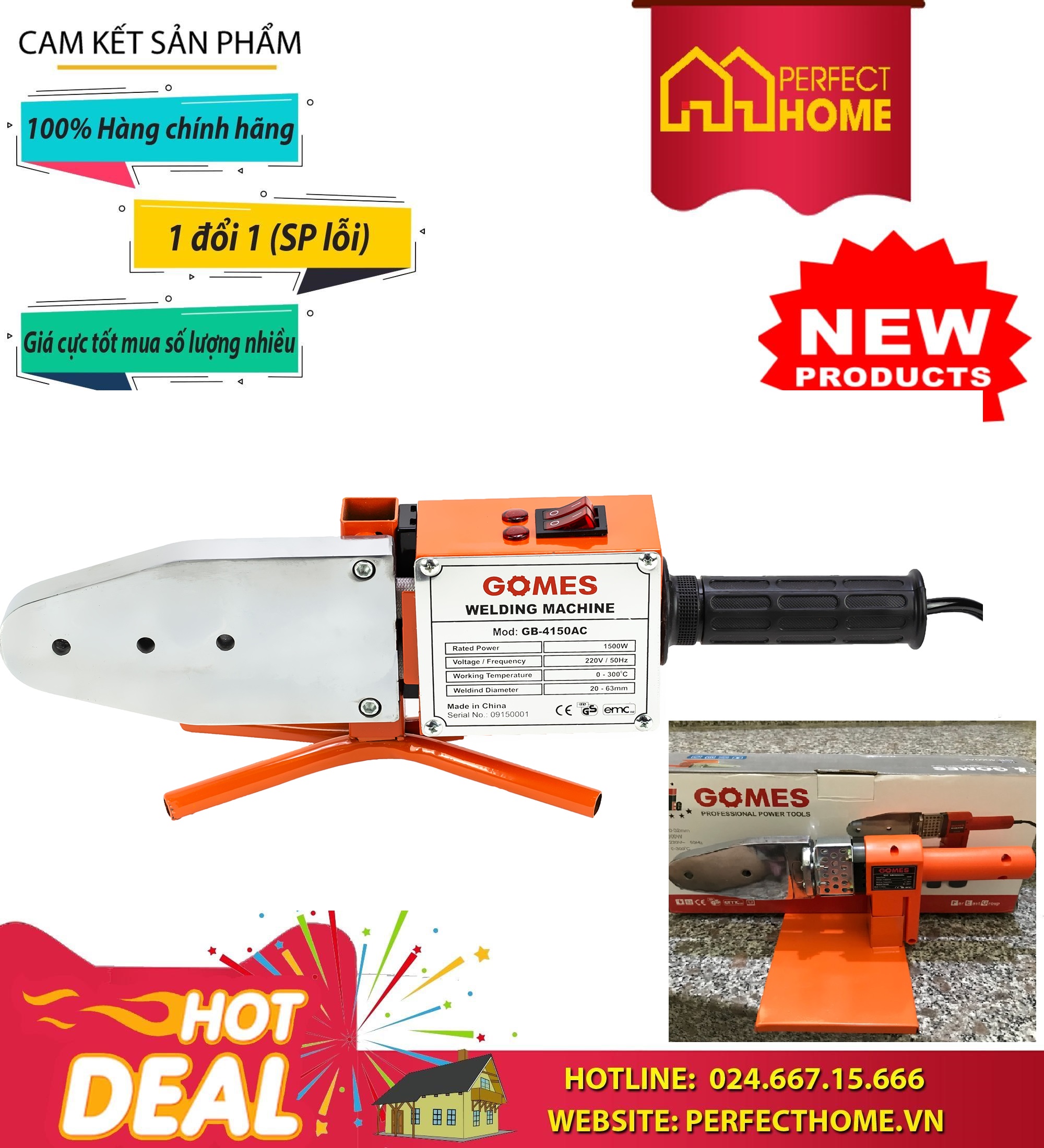 Máy hàn- hiệu gomes , gb-4150ac mct-gb-4150 công suất 1500w, ống 20-63cm: mct-gb-4060 công suất 600w, ống 20-32cm