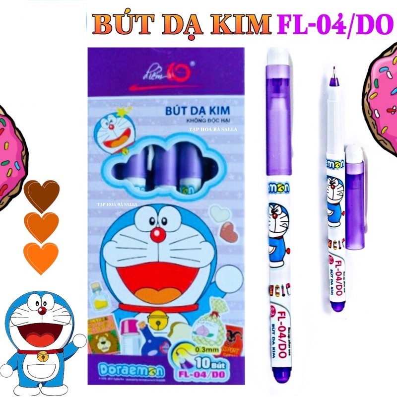 Hộp 10 bút lông kim doraemon fl-08/do, fl-04/do - mực tím 0.3mm --- có thể rửa được