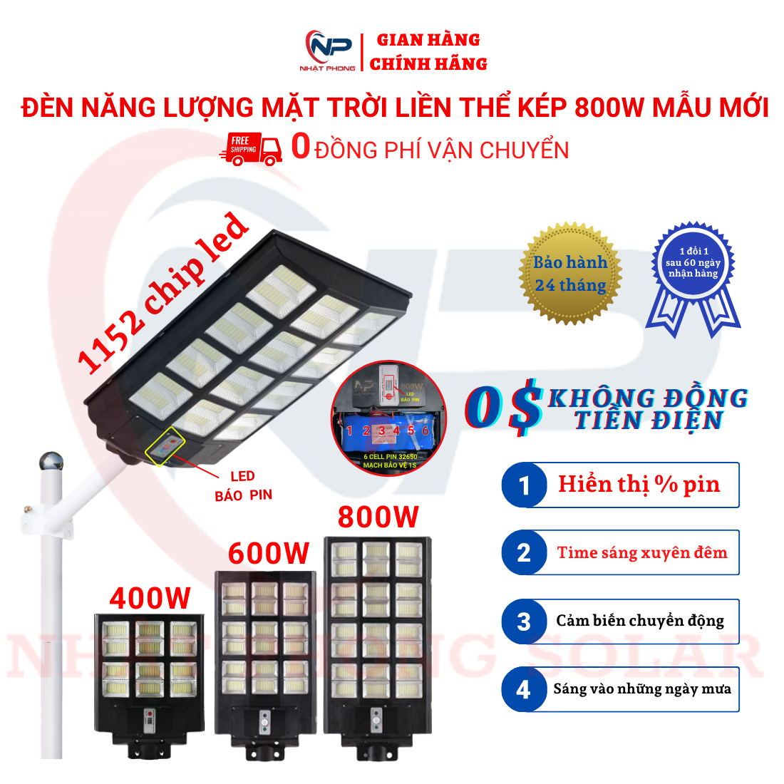 Đèn Năng Lượng Mặt TrờI, Đèn led năng lượng mặt trờiLiền Thể Công Suất Lớn 300W,400W,500W,800W, NHATPHONGSOLAR, Tấm Pin Liền Đèn, Điều Khiển Từ Xa, Cảm Biến Chuyển Động,Chống Nước IP65,  quà tặng 20 lì xì