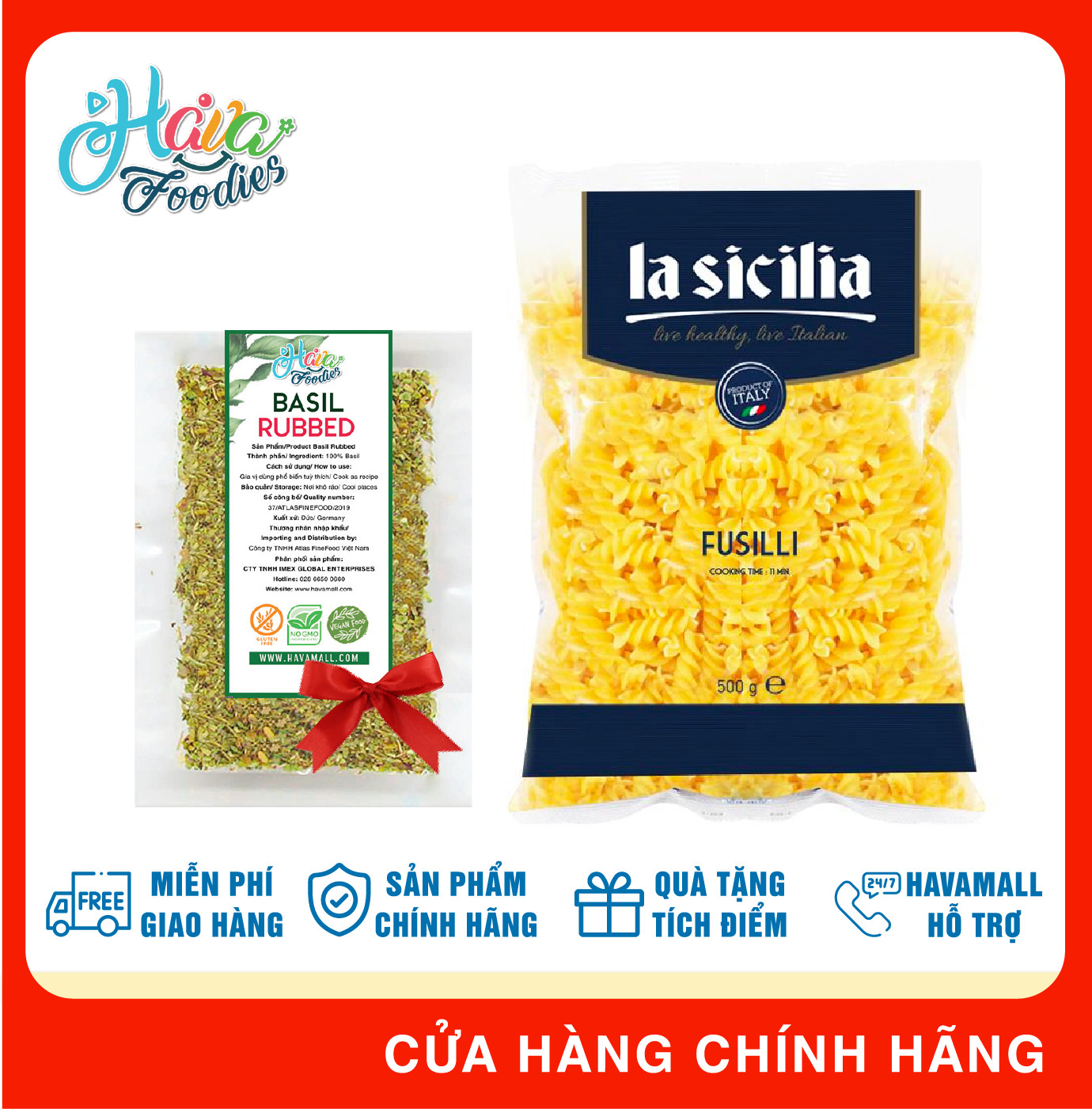 Nui Xoắn Lasicilia gói 500gr - Tặng Kèm Basil Hava Food