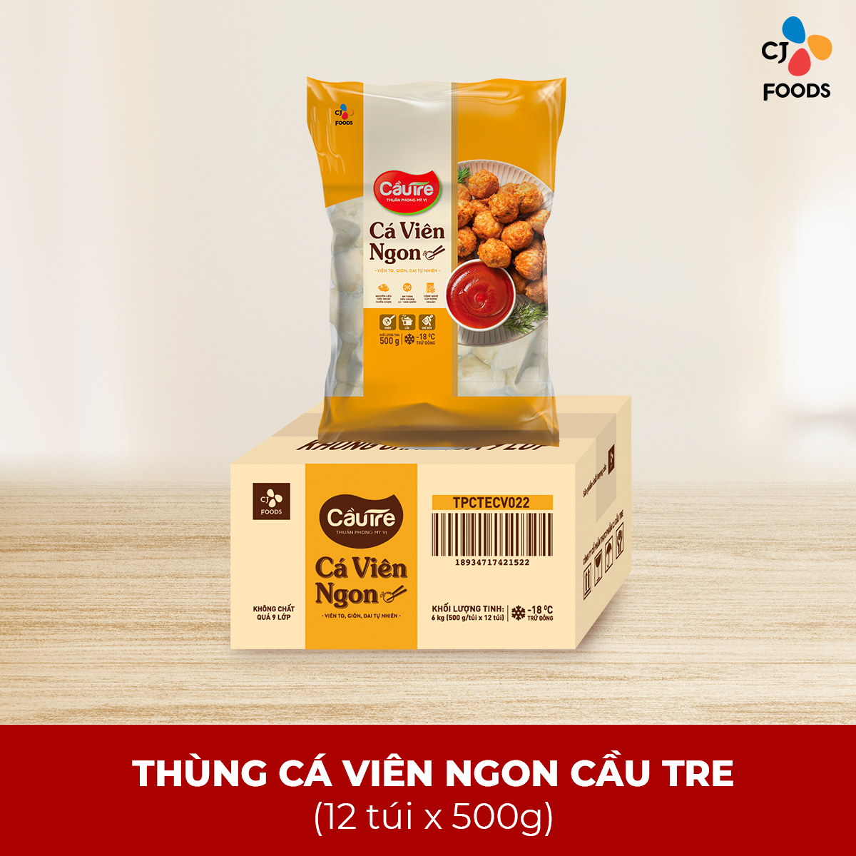 Thùng 12 gói Cá viên ngon Cầu Tre