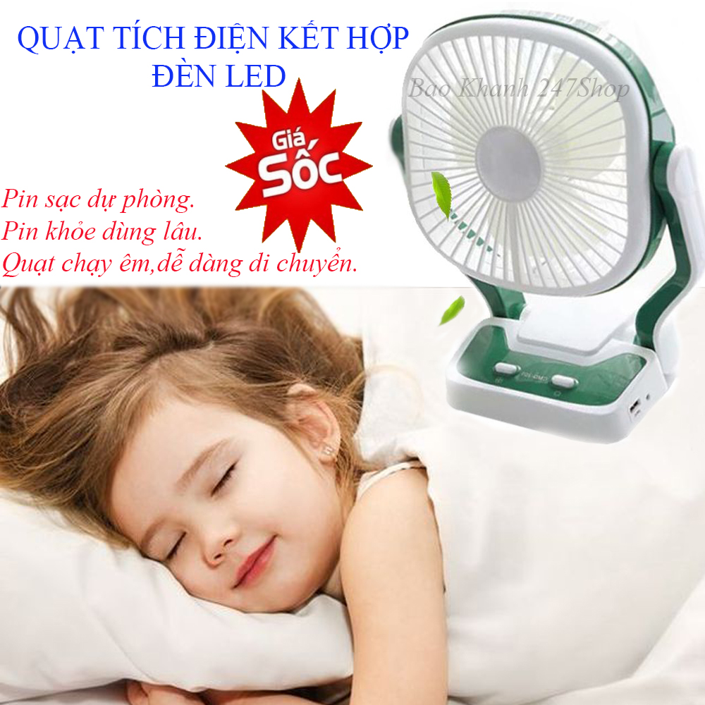 Quạt Tích Điện thông minh Tích Hợp Quạt và Đèn Led , Thiết Kế Đẹp, Pin trâu dùng 5 - 6h, Bảo Hành 1 đổi 1