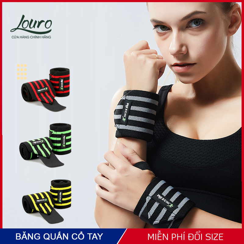 Băng quấn cổ tay tập gym chính hãng Rexchi, kiểu băng đeo cổ tay bản sọc, có đai