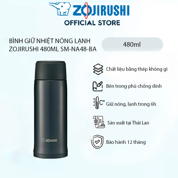 Bình giữ nhiệt lưỡng tính zojirushi sm-na48-ba 0,48l , bảo hành 1 năm chính hãng