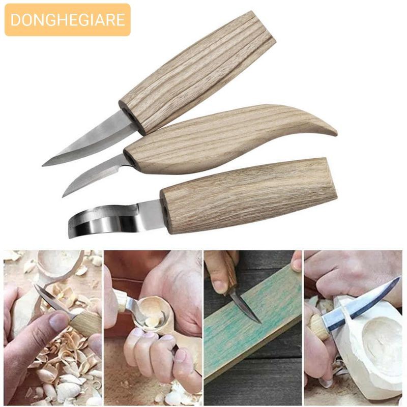Bộ 3 dao điêu khắc gỗ lưỡi thép inox dụng cụ gọt tỉa gỗ làm đồ handmade diy