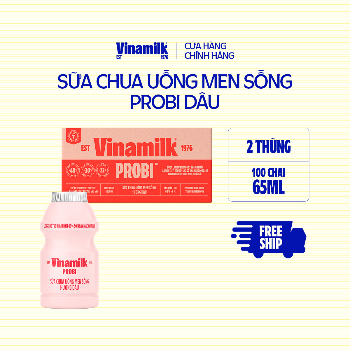 CHỈ GIAO TRONG BÁN KÍNH 15KM 2 Thùng Sữa chua uống Probi Hương Dâu chai 65ml - 50 chai Thùng Yogurt