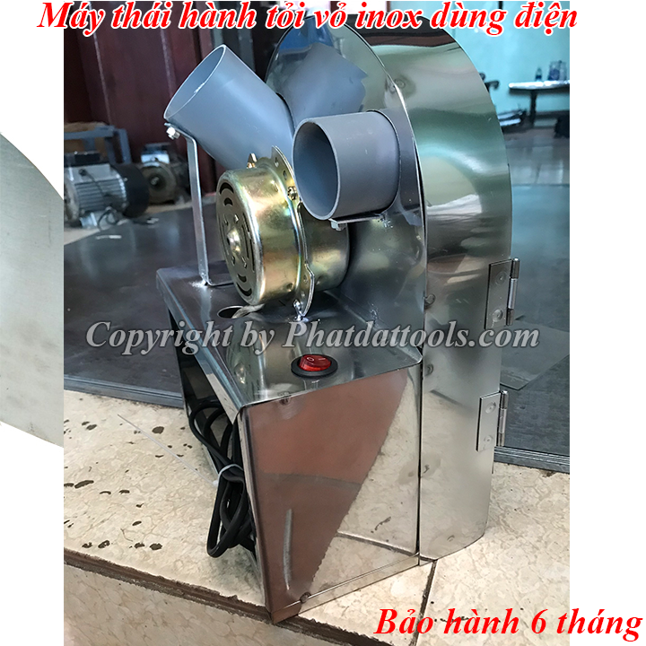 Máy thái hành,củ quả dùng motor điện vỏ inox 304 cao cấp-Tặng kèm bộ 3 lưỡi dao thái thay thế