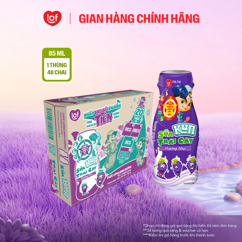Sữa trái cây KUN vị nho thùng 48 chai x 85ml