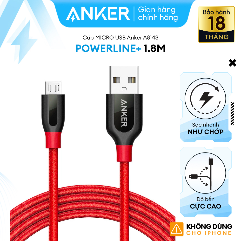 [CHỈ 20.9 - SALE ĐẾN 50%] Cáp sạc ANKER PowerLine+ Micro USB dài 1.8m - [Có bao da] - A8143