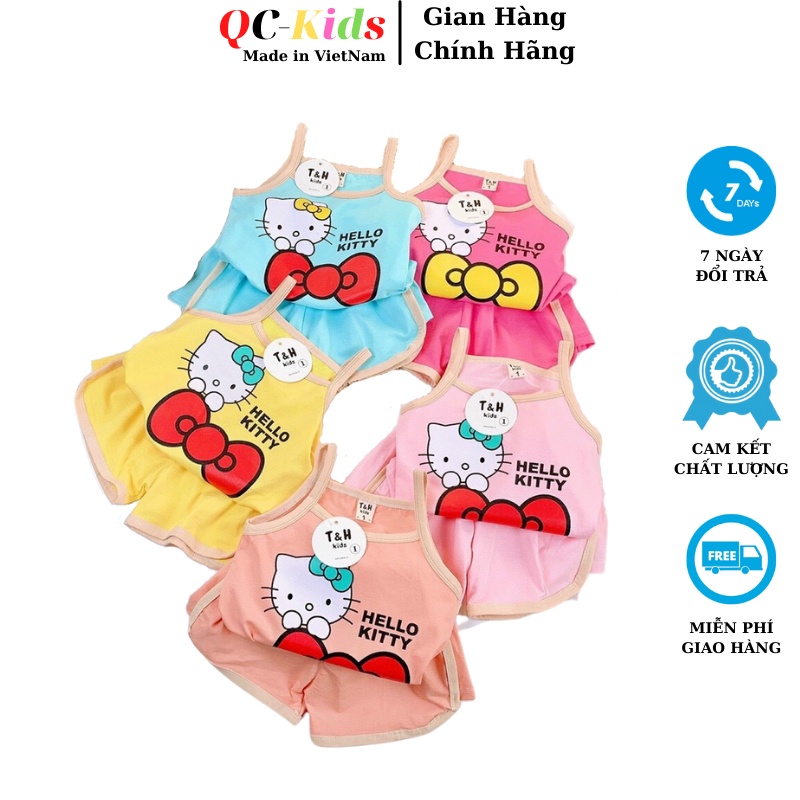 Bộ quần áo 2 dây trẻ em hello kitty chất cotton cho bé gái 8-18kg
