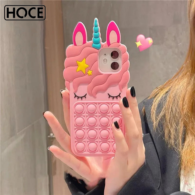 HOCE Ốp Lưng Điện Thoại Hình Kỳ Lân Dễ Thương Cho iPhone 12 11 13 Pro XS Max XR X 8 7 6S 6 Plus 13 Ốp Lưng Mini Ốp Lưng Đồ Chơi Giảm Căng Thẳng Pop Sống Động 3D Ốp Silicon Mềm Xốp Đẩy Nó