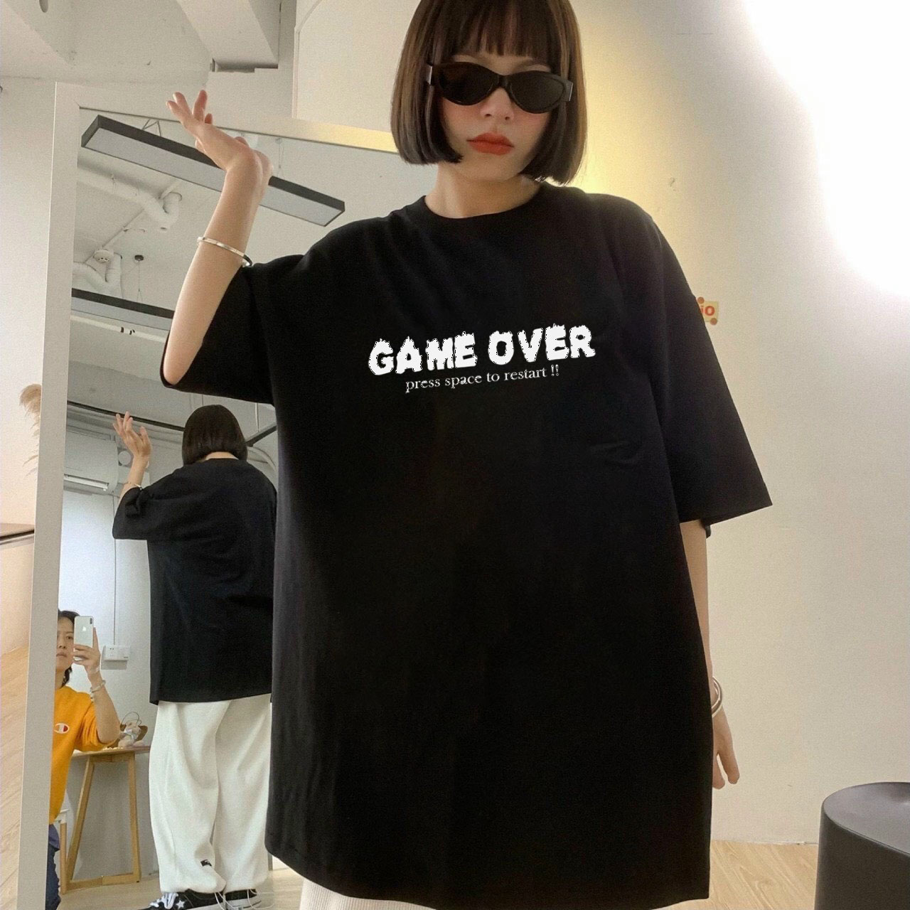 Áo thun tay lỡ nam nữ form rộng unisex chữ kiểu game over đẹp, chất thun cotton siêu thoáng, sản phẩm của fashion simple 2